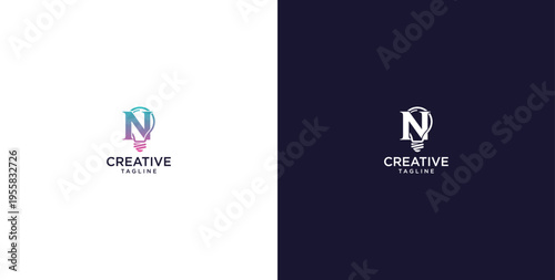 smart bulb logo icon. bulb logo technology. initial logo design N