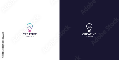 smart bulb logo icon. bulb logo technology. initial logo design N