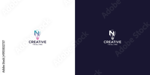 smart bulb logo icon. bulb logo technology. initial logo design N