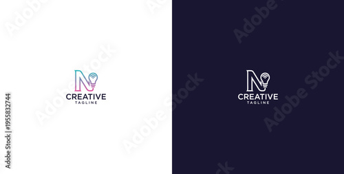 smart bulb logo icon. bulb logo technology. initial logo design N
