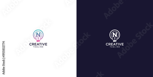 smart bulb logo icon. bulb logo technology. initial logo design N