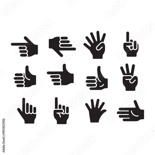 Gesture Symbol and Human Hand Outline Icon Set.