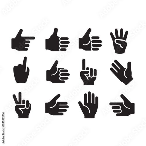 Finger Signs and Emoji Style Hand Icons Set.