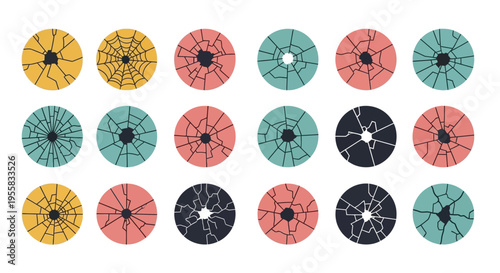 Collection of circular cracked and webbed patterns in various colors