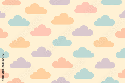 Colorful clouds on a light background create a simple and playful design for decoration or digital use