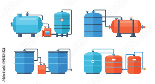 Industrial tanks and pipelines a colorful schematic illustration
