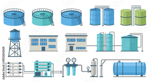 Industrial water treatment and storage facilities in a vector illustration