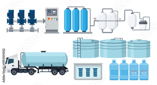 Industrial water purification and distribution system with storage and transport