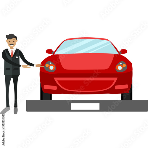 Salesman selling car vector icon