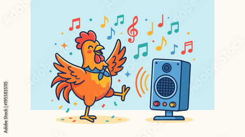 Chicken dancing to music happily.