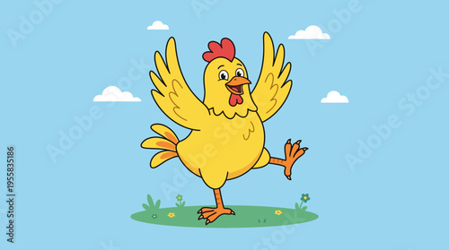 Yellow Cartoon Chicken With Red Comb.