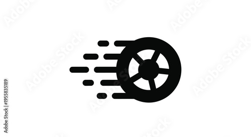 A fast moving wheel depicted in a striking black silhouette