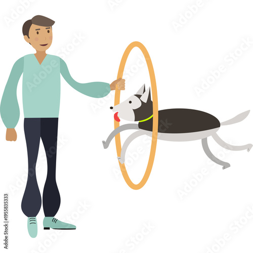 dog jumping through hoop vector icon