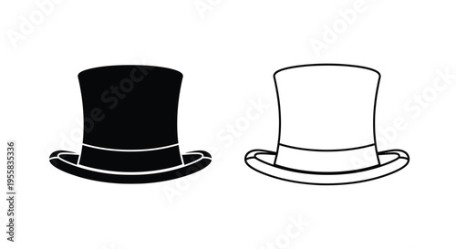 Two top hats one solid and one outlined in black and white silhouette