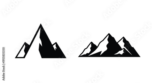Two stark mountain ranges are depicted in black graphic silhouette