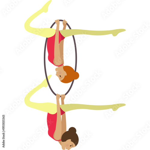 Gymnasts aerialists on rings vector icon