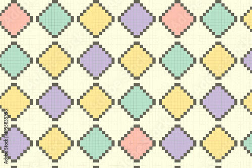 Colorful diamond pattern on a grid background with pastel shades in squares across the surface during daytime