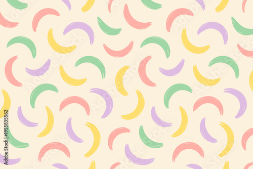 Colorful pattern with curved shapes in pastel colors on a light background suitable for various design projects