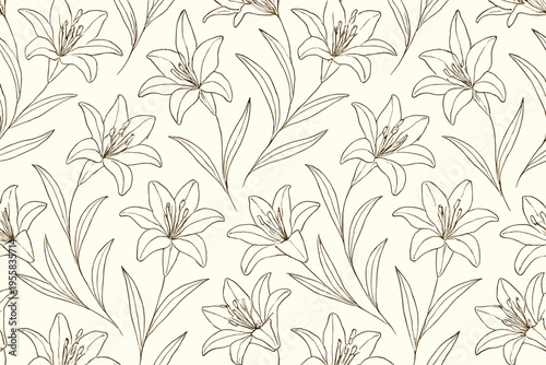 Flowers in line drawing style on a light background across the surface for a pattern design project or decoration