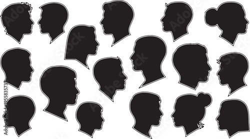 Diverse silhouettes of people engaging in conversation bubbles