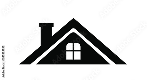 Simple house roof design with a chimney stark black silhouette
