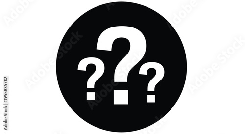 Black circle contains three white question marks a striking silhouette