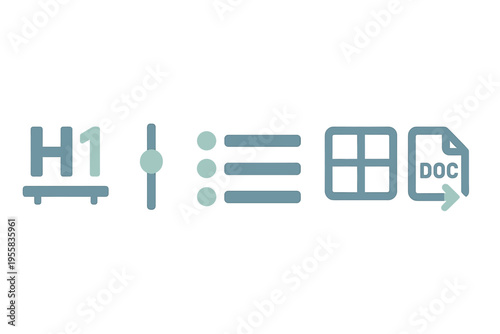 Icons representing text formatting, lists, tables, and document files for digital design tools