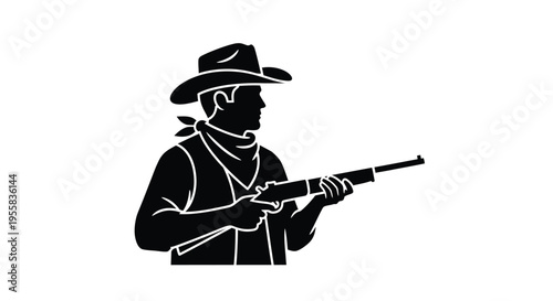 Cowboy holding rifle in a stark black silhouette
