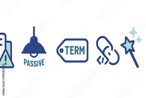 Various icons represent different concepts in digital design