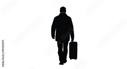 A man walking with a suitcase viewed from the back silhouette
