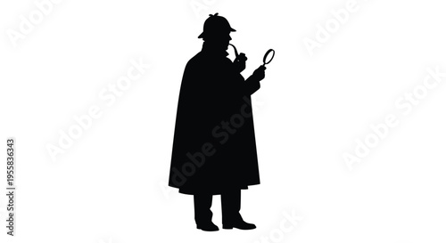 Detective examining with magnifying glass classic character depiction silhouette