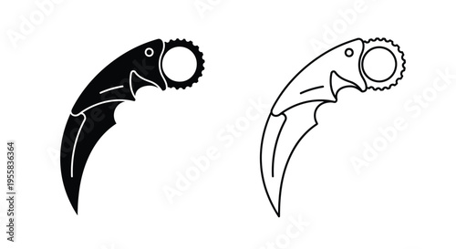 Two depictions of a karambit knife one dark one light silhouette