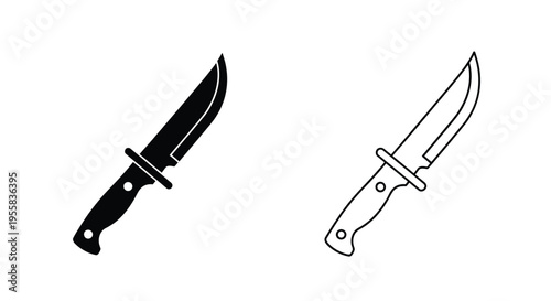 Two knives displayed in contrasting views black and white silhouette