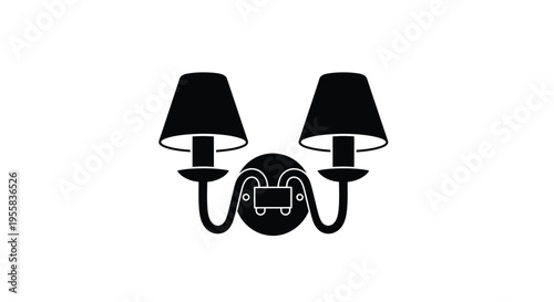 Two wall sconces with a circular mirror a striking silhouette