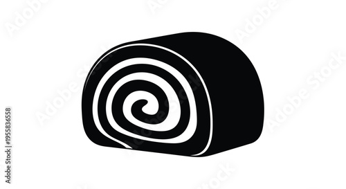 A black silhouette of a swiss roll cake on a white background