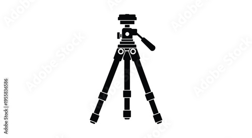 A black tripod stands isolated on a white background silhouette