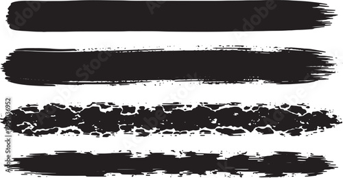Abstract brush stroke variations in black ink on white background