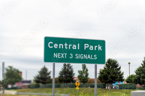 Fredericksburg central park exit sign on Northern Virginia highway i-95 for historic downtown