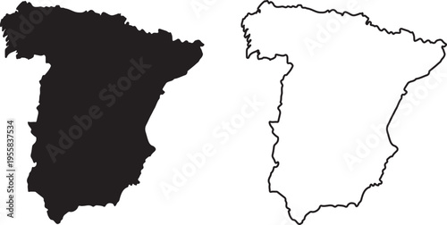 Black and white outlines of spain map europe