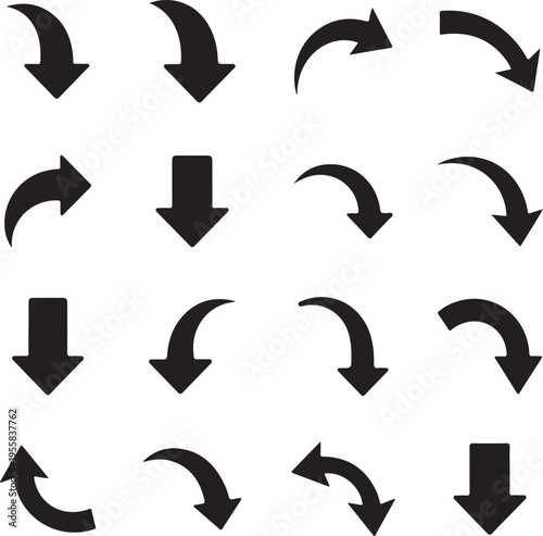 Collection of black directional arrows pointing down