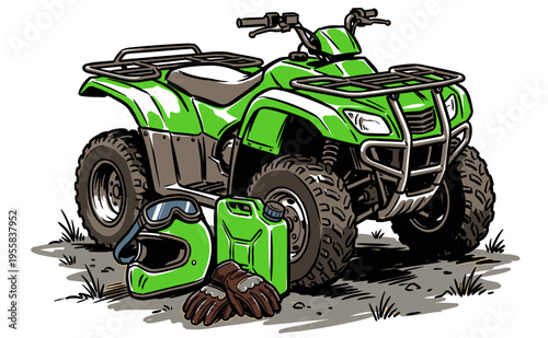 All-terrain vehicle adventure gear. Off-road exploration graphic print. Extreme trail riding. ATV club design for poster, sticker, t-shirt print.