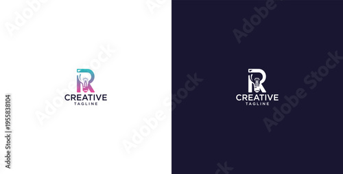 smart bulb logo icon. bulb logo technology. initial logo design R