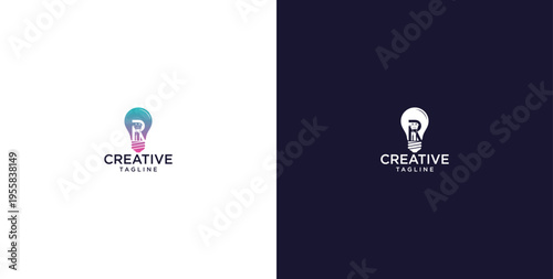 smart bulb logo icon. bulb logo technology. initial logo design R