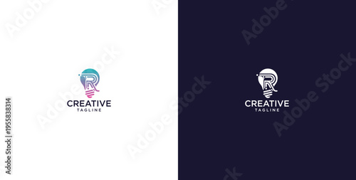smart bulb logo icon. bulb logo technology. initial logo design R