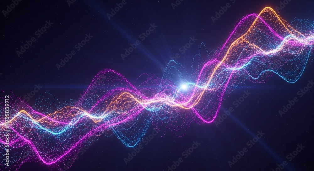 Fototapeta premium Vibrant neon light waves glow in darkness with futuristic technology