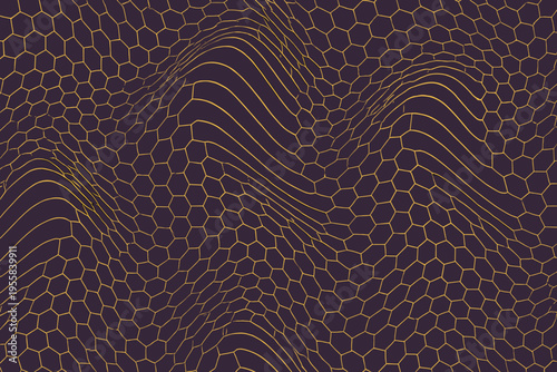 Geometric pattern with hexagons and wavy lines on a dark background in a modern design style