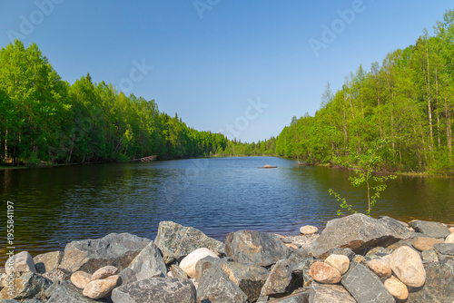 Russia. Karelia. Small river in a sunny summer day