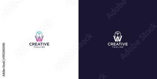 smart bulb logo icon. bulb logo technology. initial logo design W