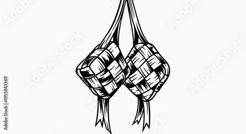 Traditional Asian woven rice cake illustration, perfect for festive food themes and cultural celebration designs. A delightful graphic for holiday greeting cards and culinary event promotions