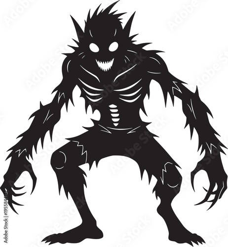 Menacing shadow monster with glowing eyes and sharp claws, a terrifying silhouette illustration evoking horror and dark fantasy themes for Halloween projects and spooky designs